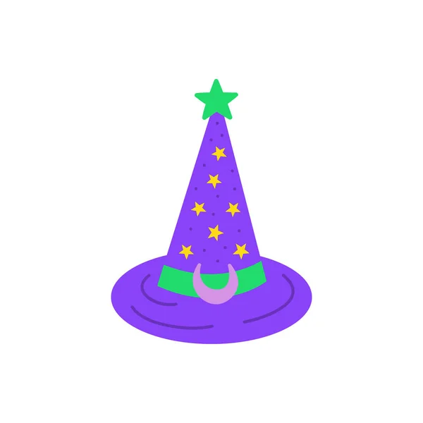 可爱的手画巫婆魔术帽子向量例证 万圣节 巫师紫色和绿色的帽子与黄色的星星 — 图库矢量图片