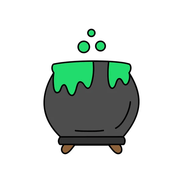 Roztomilá Ruka Kreslené Čarodějnice Halloween Květináč Zeleným Lekním Bublinkami Izolovaný — Stockový vektor