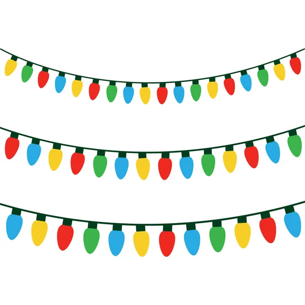 Dize Üzerinde Noel renkli ışıklar. Renkli xmas ampuller vektör grafik illüstrasyon.