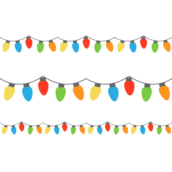 Luces Colores Navideños Cuerda Coloridas Bombillas Navidad Vector Gráfico Ilustración — Vector de stock