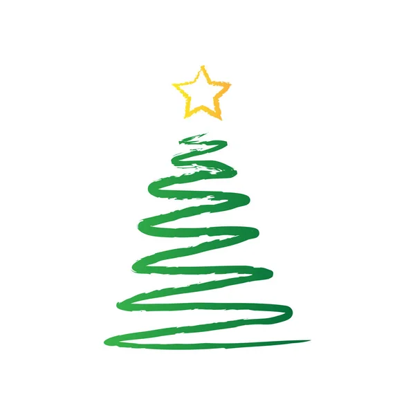 Hand Getekende Kerstboom Met Ster Geschilderde Vector Illustratie Groene Abstracte — Stockvector