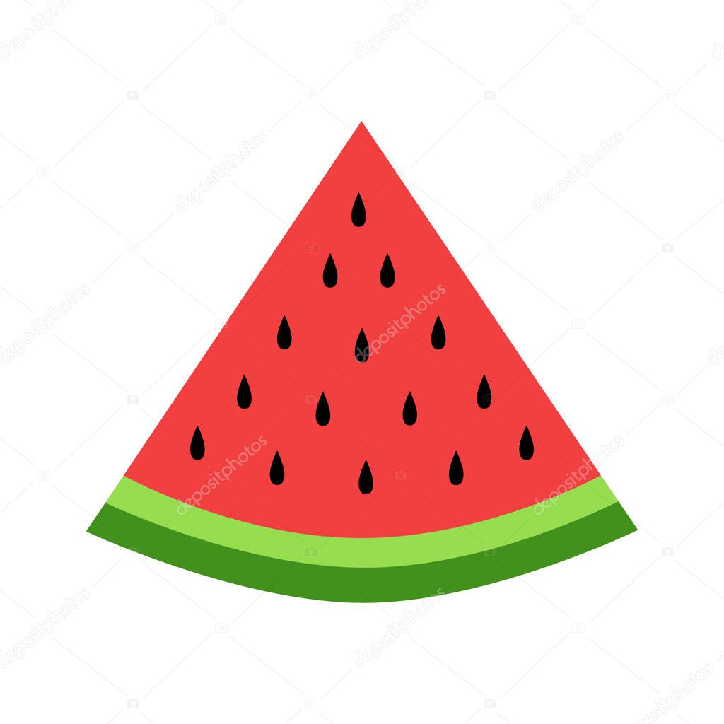 Watermelon slice flat graphic vector, isolated on white background.