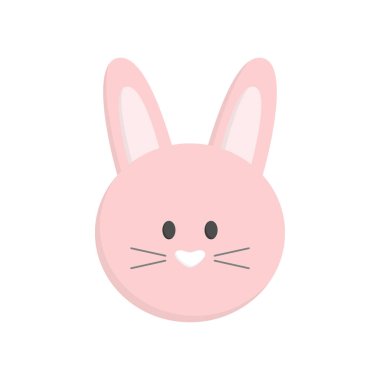 Şirin Paskalya tavşanı başı, izole. Pembe Paskalya bunny yüz vektör grafik illüstrasyon simgesi.