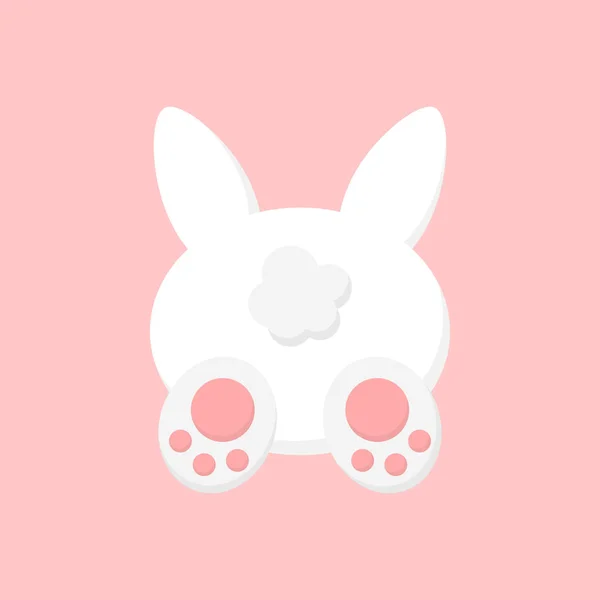 Arkadan Görünüm, pembe arka plan izole--dan şirin Paskalya tavşanı. Beyaz Paskalya bunny vektör grafik illüstrasyon.