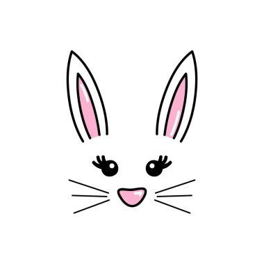 Sevimli paskalya tavşanı vektör illüstrasyon, tavşan el çizilmiş yüz. Kulaklar ve bıyıklı küçük namlu. Izole.