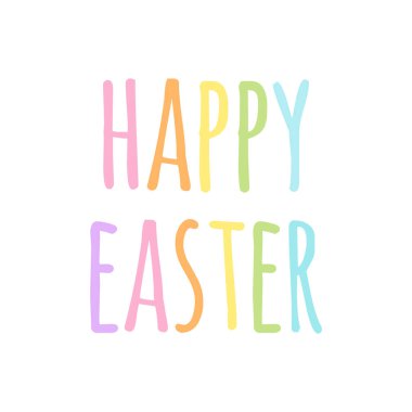 Mutlu Paskalya vektör tebrik kartı. Pastel renkli gökkuşağı yazma.