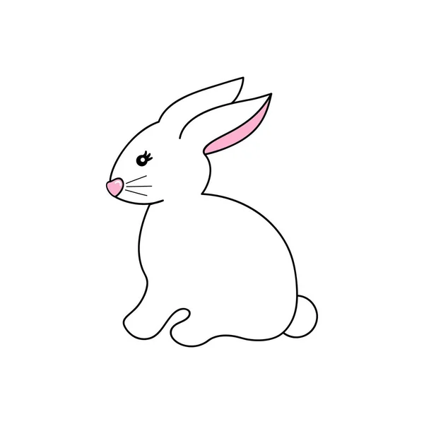 Sevimli Paskalya Tavşanı Vektör Illüstrasyon Çizilmiş Beyaz Oturan Tavşan Izole — Stok Vektör