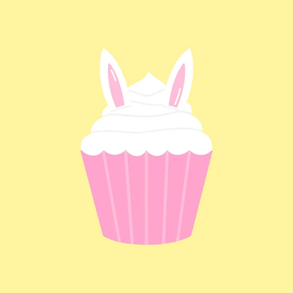 Schattig Pasen Voorjaar Cupcake Vector Illustratie Easter Bunny Cupcake Versierd — Stockvector