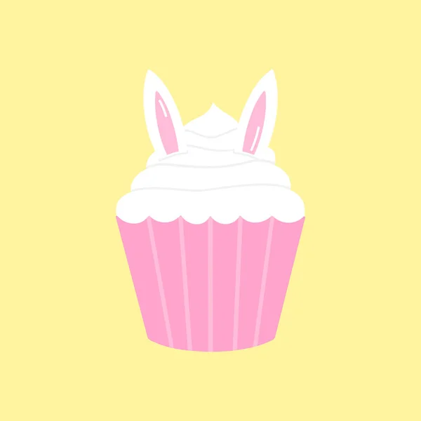 Páscoa Bonito Primavera Cupcake Vetor Ilustração Bolo Coelho Páscoa Decorado — Vetor de Stock