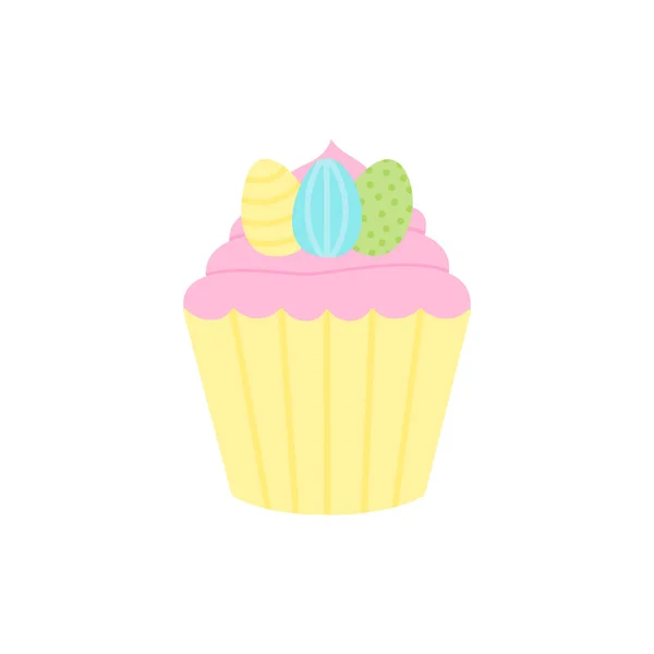 Cute Easter Spring Cupcake Vector Illustration Cupcake Decorated Pink Frosting — Stock Vector
