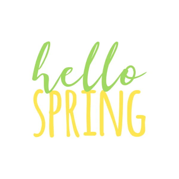 Olá Primavera Escrita Vetorial Simples Texto Primavera Amarelo Verde Banner — Vetor de Stock