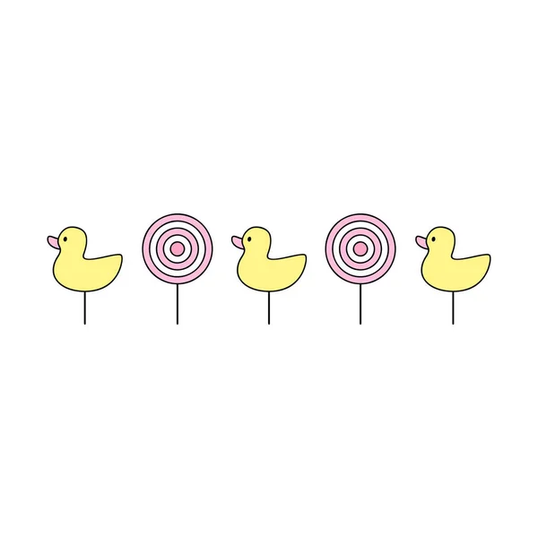 可爱的射击画廊矢量轮廓插图 经典目标和鸭子在一排 — 图库矢量图片