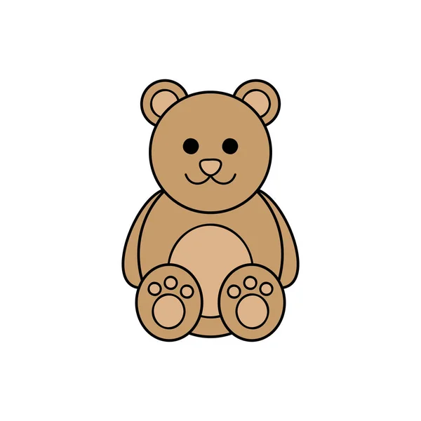 可爱的泰迪熊玩具矢量轮廓插图图标 塞棕色坐熊 — 图库矢量图片