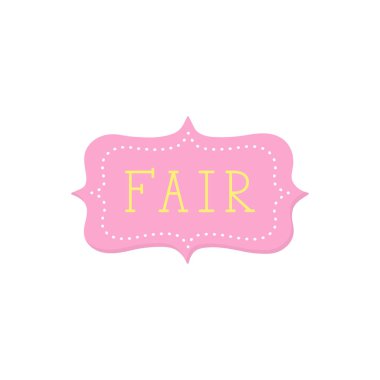 Adil, sarı el vektör metin yazılı. Funfair pembe etiket, etiket. Izole.