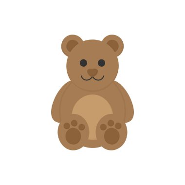 Sevimli oyuncak ayı oyuncak vektör grafik illüstrasyon simgesi. Peluş, doldurulmuş kahverengi oturan ayı. Izole.