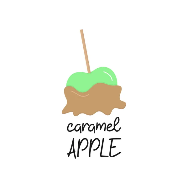 Karamel Apple Vector Grafische Illustratie Pictogram Met Schrijven Groene Appel — Stockvector