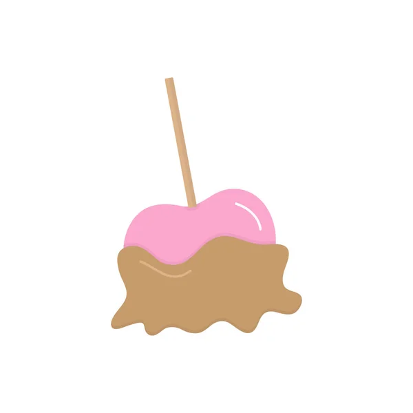 焦糖苹果矢量图形插图图标 粉红色的苹果水果在甜糖焦糖涂层 — 图库矢量图片