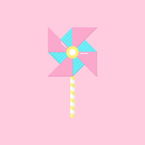 可爱的风车矢量图形插图图标 手绘纸风车玩具 在浅粉色背景上隔离 — 图库矢量图片