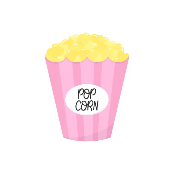 Popcorn Vektorgrafik Rosa Gestreifte Pappschachtel Voller Popcorn Isoliert — Stockvektor