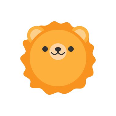 Sevimli aslan yuvarlak grafik vektör simgesi. Turuncu kedi, yeleli aslan, hayvan kafası, yüz illüstrasyonu. Izole.