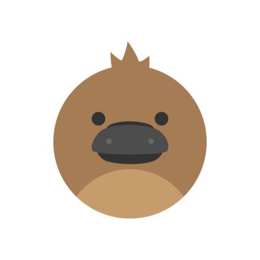 Sevimli platypus yuvarlak grafik vektör simgesi. Kahverengi platypus hayvan kafası, yüz illüstrasyon. Izole.