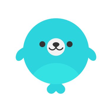 Sevimli mühür yuvarlak grafik vektör simgesi. Mavi deniz aslanı, paletli fok, hayvan kafası, yüz illüstrasyonu. Izole.