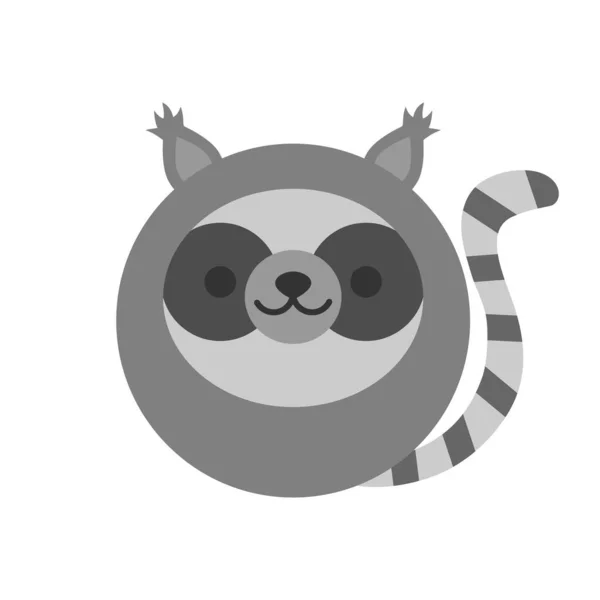 Schattig Lemur Ronde Grafisch Vector Pictogram Zwart Grijs Wit Harige — Stockvector