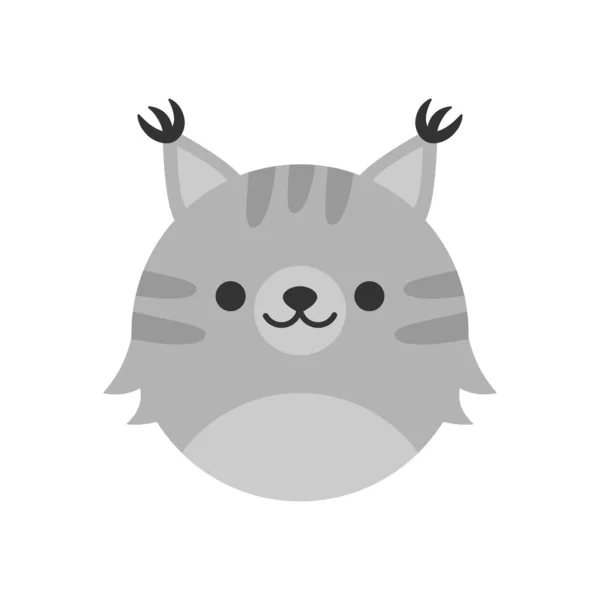 Aranyos Lynx Kerek Grafikus Vektorikon Szürke Macskaféle Hiúz Állat Fej — Stock Vector