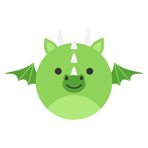 Sevimli Ejderha Yuvarlak Grafik Vektör Simgesi Boynuzları Kanatları Ile Yeşil — Stok Vektör