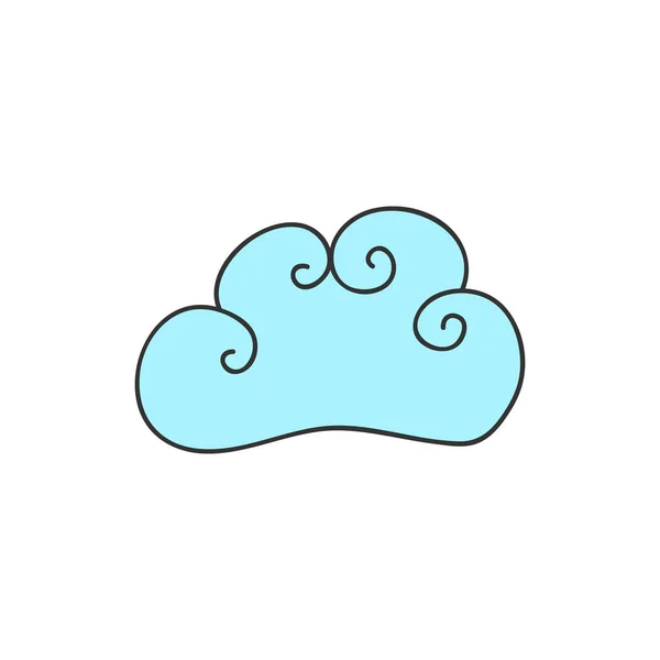 クラウドベクトルイラスト カーリーおとぎ話青い天気雲 夢のような魔法の雲 手描きの孤立した 輪郭を描いたアイコン ステッカー — ストックベクタ