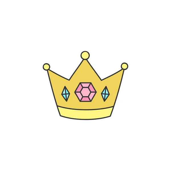 皇冠矢量插图 国王或王后金冠 镶有宝石 王国宝藏 手绘隔离 轮廓图标 — 图库矢量图片