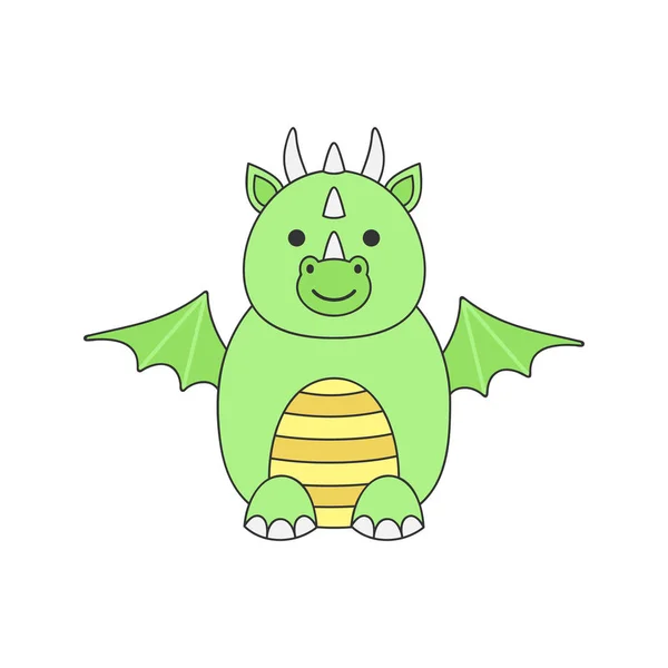 Dragon Cute Vector Illustratie Hand Getrokken Omlijnde Groene Fairytale Draak — Stockvector