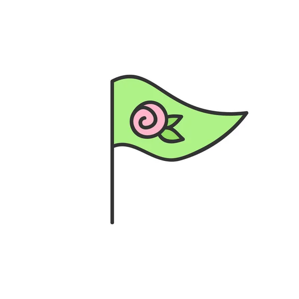 Флаг Изображением Вектора Роз Просто Зеленый Флаг Символом Цветка Розы — стоковый вектор