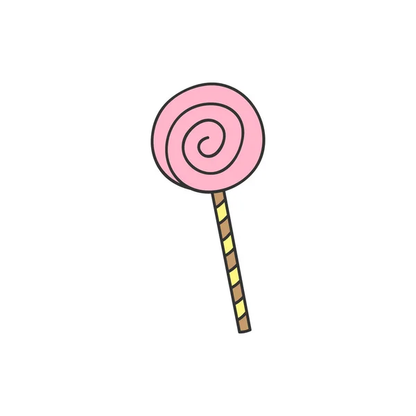 Lollipop Godis Vektor Illustration Sweet Pink Twisted Lolly Pinne Handritad — Stock vektor