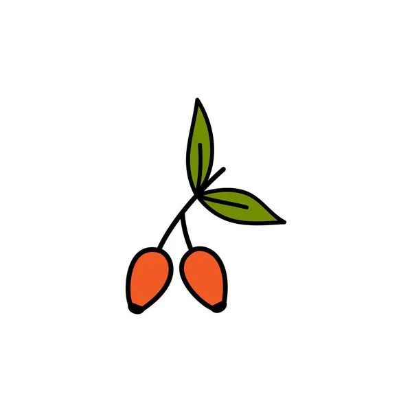 Ilustracja Wektora Ręcznie Rysowane Słodkie Czerwone Brier Owoców Liśćmi Izolowana — Wektor stockowy
