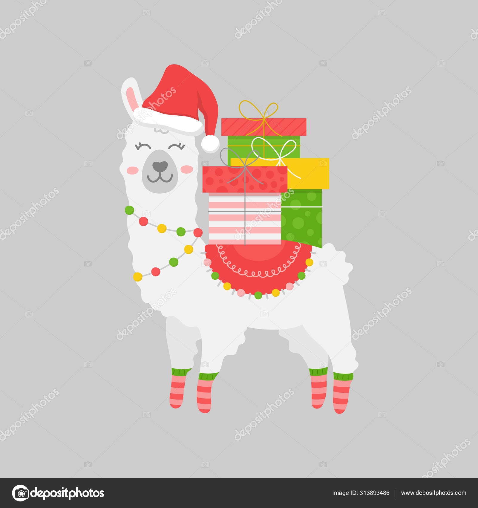 Ilustración Vectorial Llama Navidad Lindo Festivo Temporada Moda Navidad  Alpaca Vector de stock #313893486 de ©kiki.vagnerova@gmail.com, image size:1600x1700