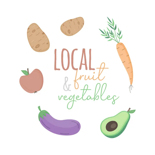 Τοπική Απεικόνιση Φορέων Φρούτων Και Λαχανικών Χειροποίητο Καρότο Πατάτες Μήλο — Διανυσματικό Αρχείο
