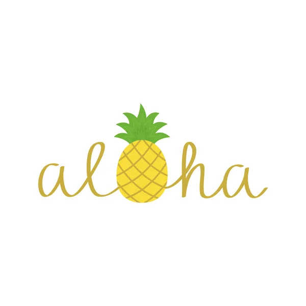 Aloha Vetor Abacaxi Ilustração Desenhada Mão Ouro Aloha Verão Escrevendo — Vetor de Stock