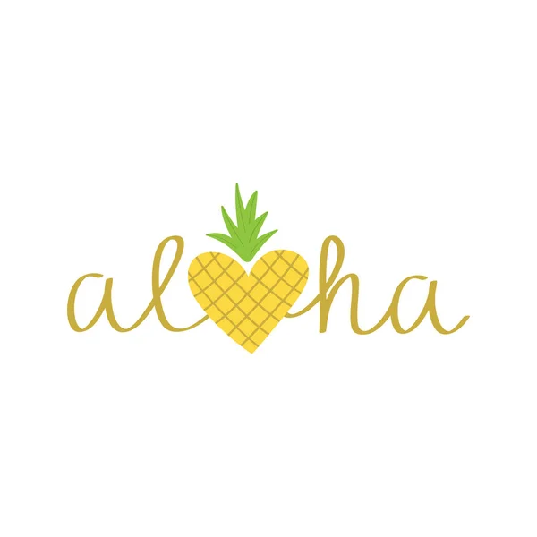 Aloha Ananas Vektor Handgezeichnete Illustration Gold Aloha Sommer Schrift Mit — Stockvektor