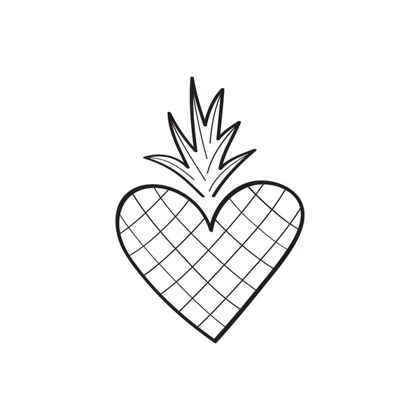 Ananas Vecteur Illustration Dessinée Main Coeur Ananas Tropical Été Noir — Image vectorielle