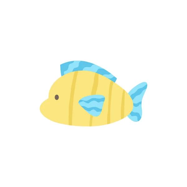 かわいい黄色と青の熱帯魚のベクトルイラストアイコン 落書き 隔離された — ストックベクタ