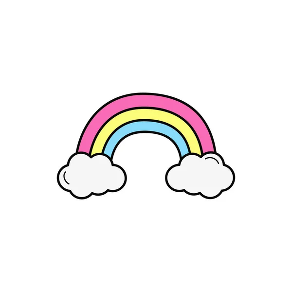 Gökkuşağı vektör çizim simgesi. Çizilmiş el çizimi çizgi film gökkuşağı kemeri pembe, sarı ve mavi renklerde. İzole edilmiş.