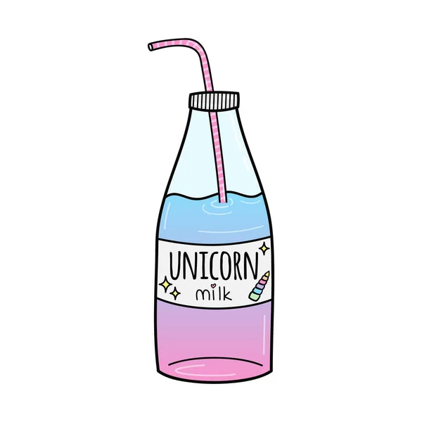 Icono Ilustración Vector Bebida Leche Unicornio Botella Cristal Unicornio Dibujada — Archivo Imágenes Vectoriales