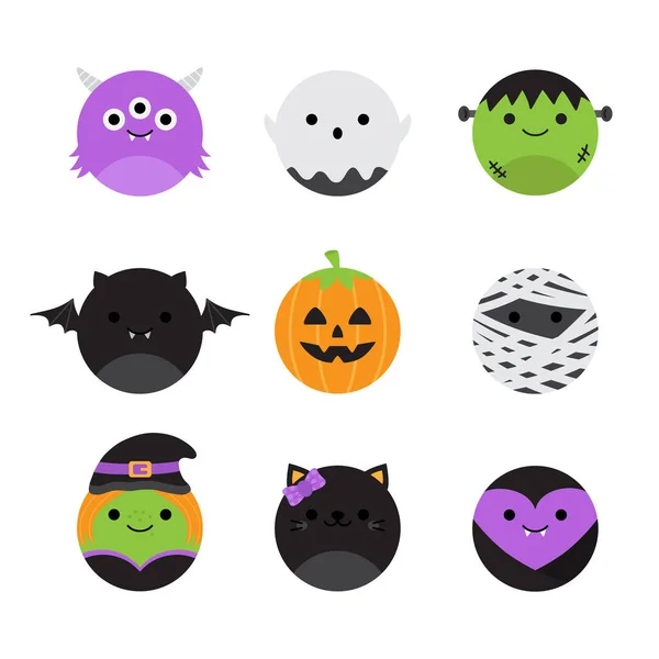 Personnages Vectoriels Ronds Halloween Mignons Cercle Collection Effrayant Ensemble Effrayant — Image vectorielle