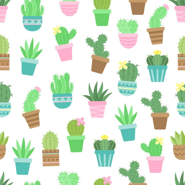 Roztomilý Kaktusový Vektor Bez Problémů Různé Barevné Sukulenty Květináčích Izolované — Stockový vektor