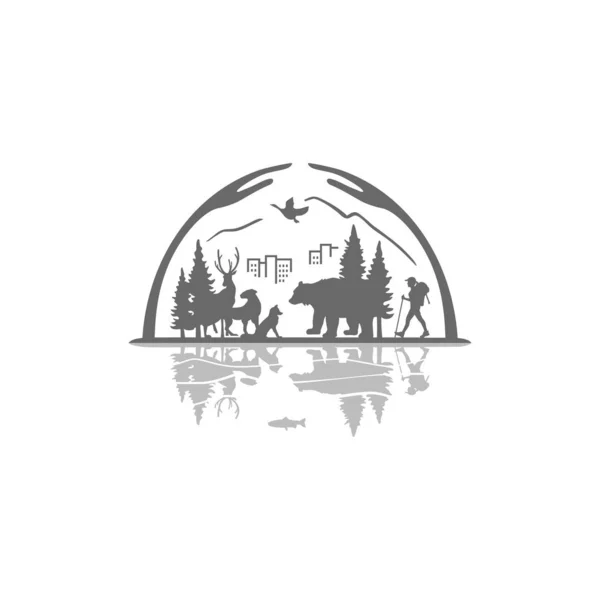 Wildlife Bescherming Logo Ontwerp Vector Illustratie — Stockvector