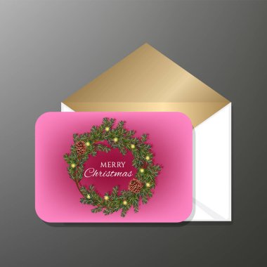 Bir zarf ile Mutlu Noeller tebrik kartı. Vektör illüstrasyon tasarımı.