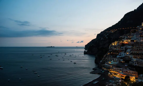 Vista Nocturna Bahía Positano Imagen de stock