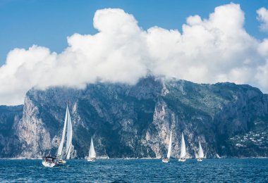Yelkenli tekneler yarış sırasında filosu