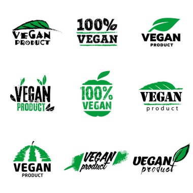 100 vegan ürün logosu. Vegan ürün işaretleme için dokuz işaretleri